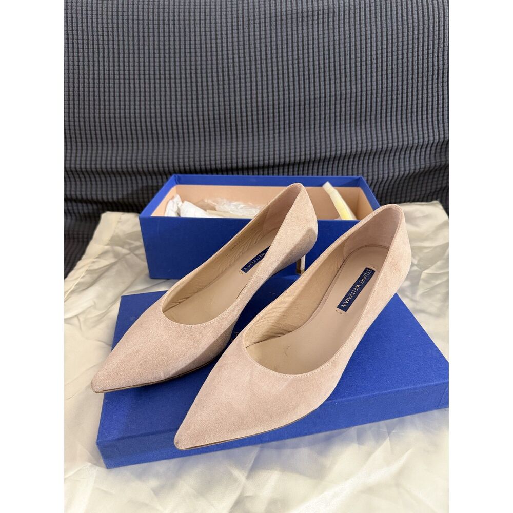 Stuart Weitzman Leigh 45 Pointed Toe Pump - Nude Dolce Suede US 7 M - worn once